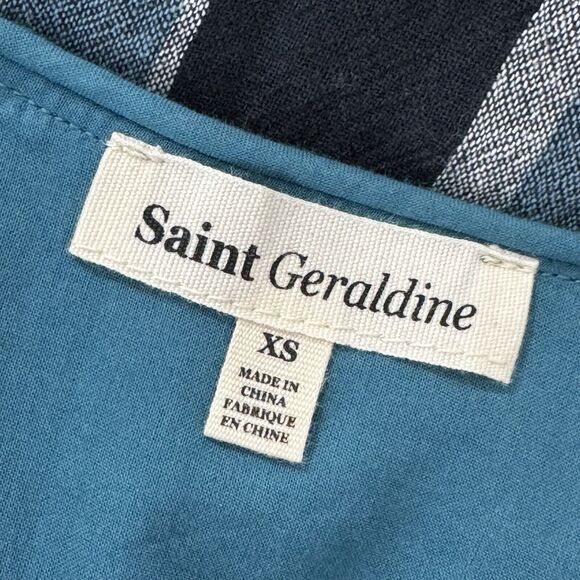 Saint Geraldine Polly Jean Midi Dress Size XS Melbourne Aqua Striped Pockets - Picture 14 of 15